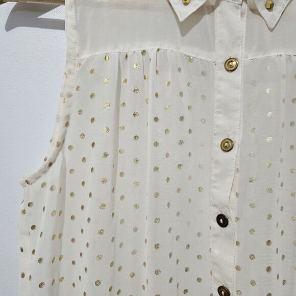Mine - Shirt Button Up Sheet Tank Back Slit - Size M - Cream Gold Polka Dot - Picture 6 of 10